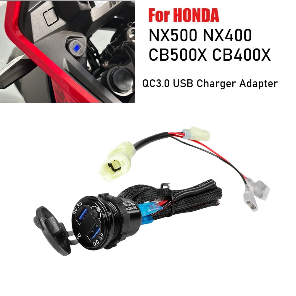 For HONDA NX500 NX400 CB500X CB400X NX 500 Moto QC3.0 USB Charger 12V Current Plug Connector Double socket USB cable