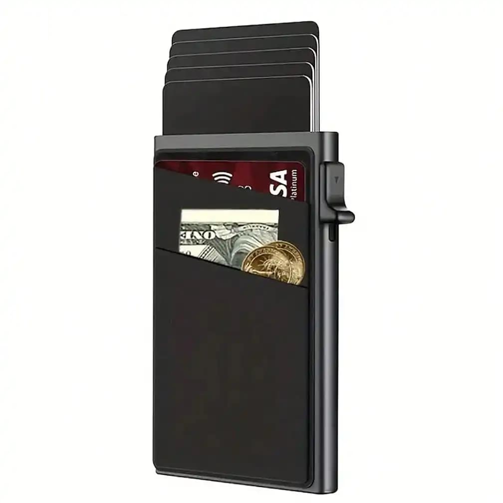 Portafoglio Ultra-Sottile con Blocco RFID per Uomo - Porta Carte di Credito Automatico con Tasca Porta Soldi, Mini in Lega di Alluminio