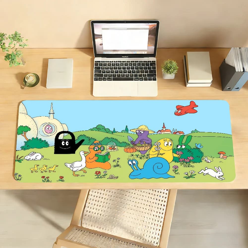 Tappetino per mouse Cartoon Barbapapa, tappetino da scrivania antiscivolo, accessori per PC portatile, tastiera da ufficio, decorazione per giocatori