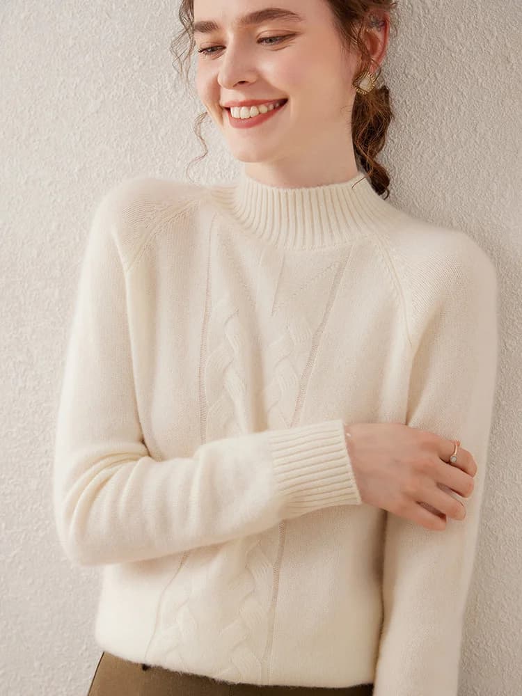 Maglione da Donna di Alta Gamma 100% Cashmere, Pullover Autunno Inverno Ispessito a Collo Alto, Manica Lunga, Morbido e Caldo, Abbigliamento Femminile Lavorato a Maglia