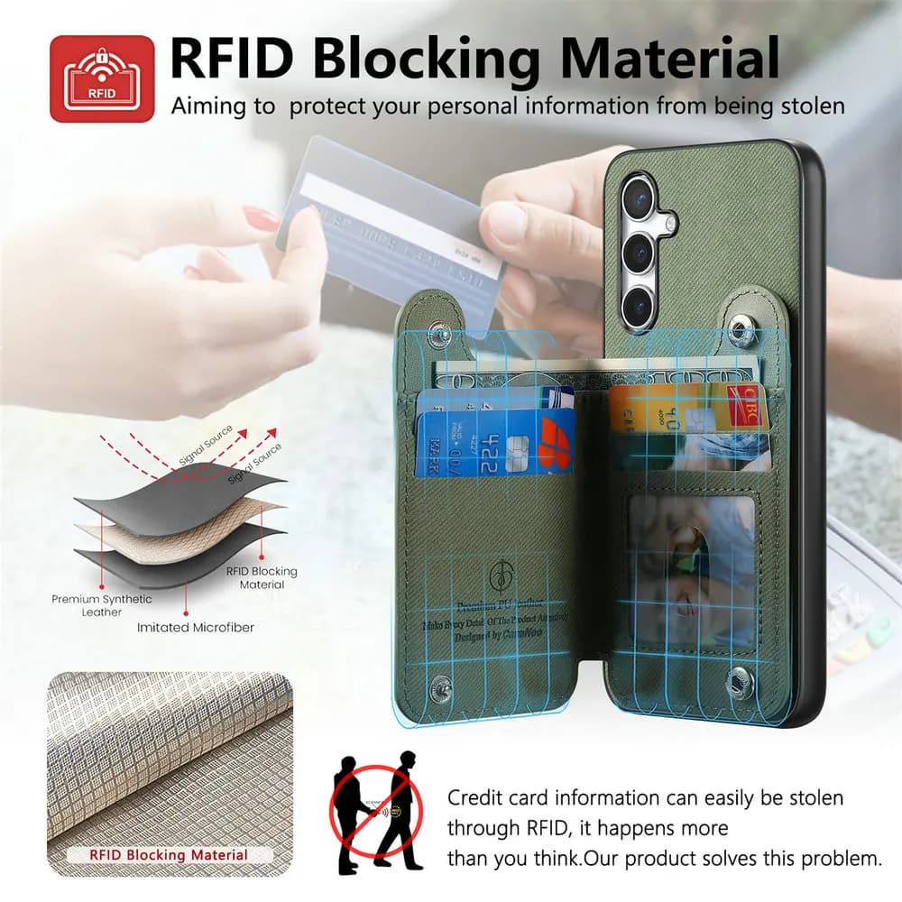 Custodia a Portafoglio di Lusso in Pelle con Anello RFID per Samsung Galaxy A56 A36 A26 A16 A06 A 56 36 26 16 A17 A07 4G 5G