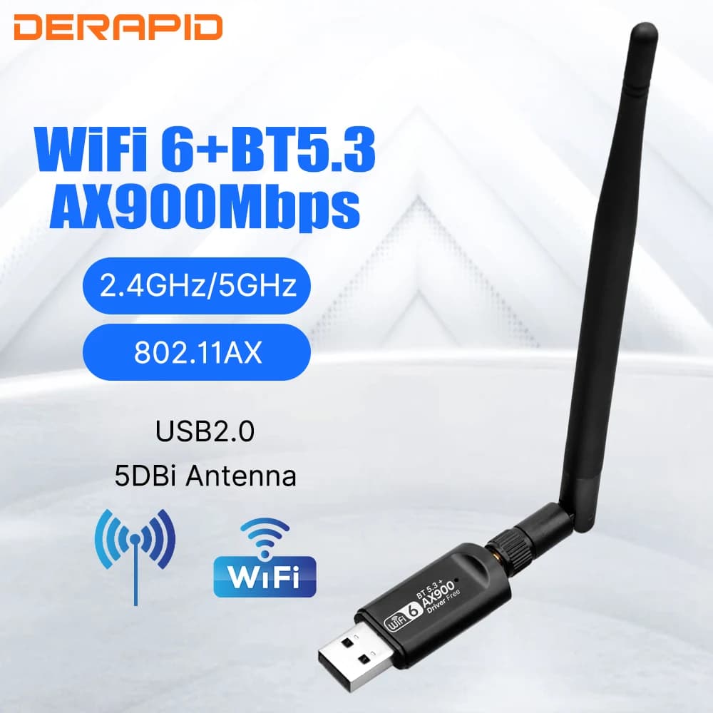 AX900 Adattatore WiFi USB Dual Band Bluetooth 5.3 2 in 1 Wi-Fi 6 Dongle Ricevitore wireless per PC/Laptop Driver gratuito per Win10/11