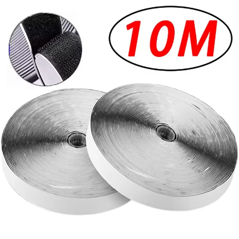 10Meters Strong Self Adhesive Fastener Hook and Loop Strips With Glue Double-Side Mounting Tapes For DIY Craft 16-50mm