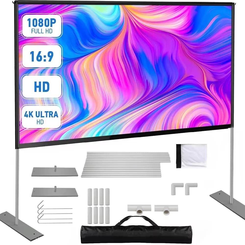 Schermo per proiettore portatile da 120 pollici + supporto per telaio Schermo per proiezione video cinematografica da 120 pollici Tessuto 2K 4K Full HD 3D Tenda esterna
