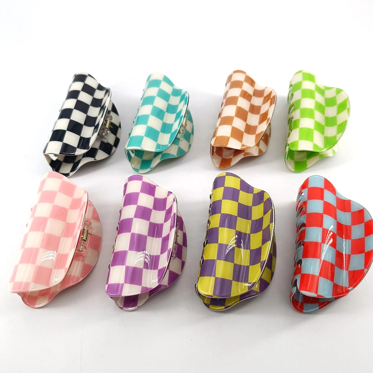 Fermagli per capelli rettangolari a quadretti colorati da 8 cm per donne e ragazze, fermagli per capelli alla moda per lo styling.