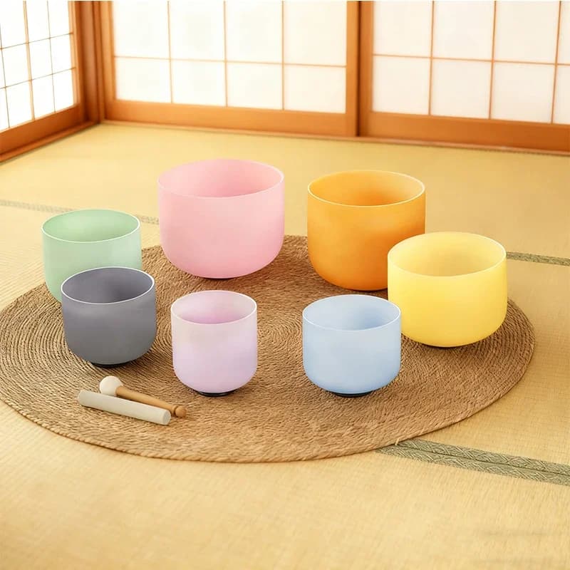 STAR LINKUP 7Pcs Light Colored Quartz Crystal Chakra Singing Bowl Set 6-12 Inch 432Hz/440Hz CDEFGAB for Yoga Healing Meditation