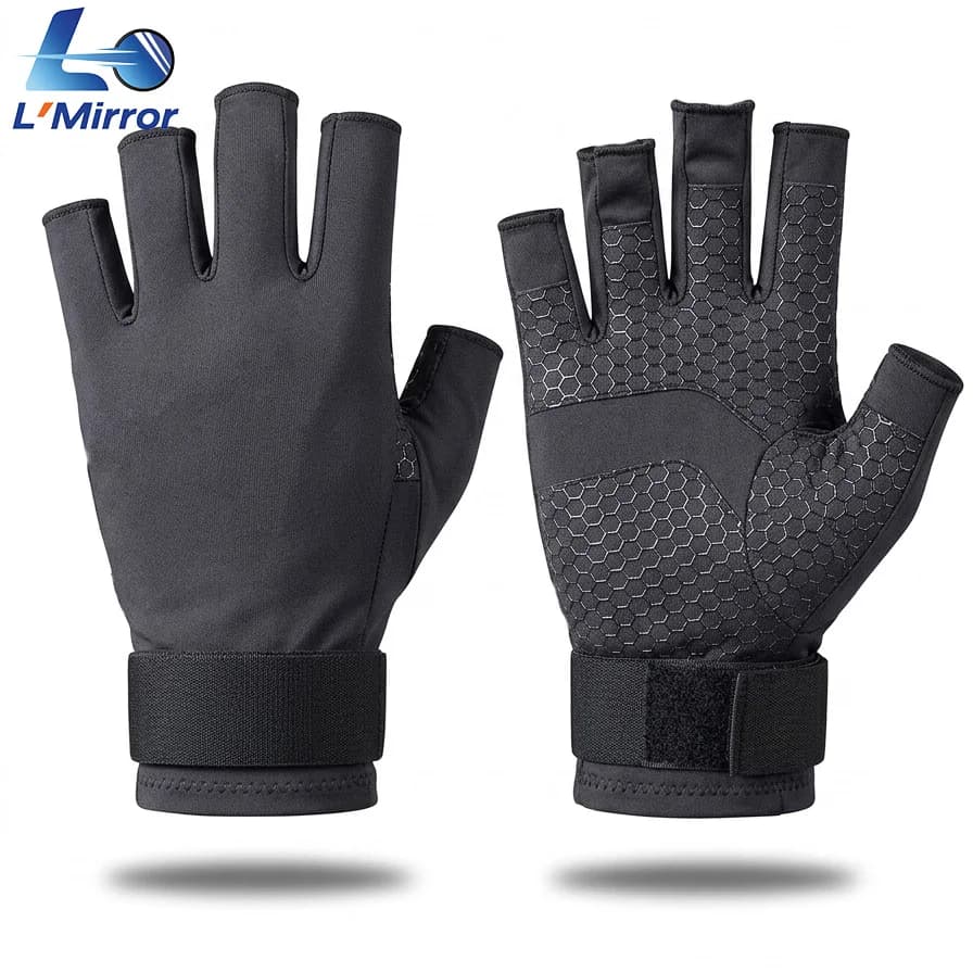 L●Mirror Wrist Support Compression Half Finger Gloves, Anti-Slip Therapy Hand for Typing Gym Workout Cooking Hand Fatigue Relief