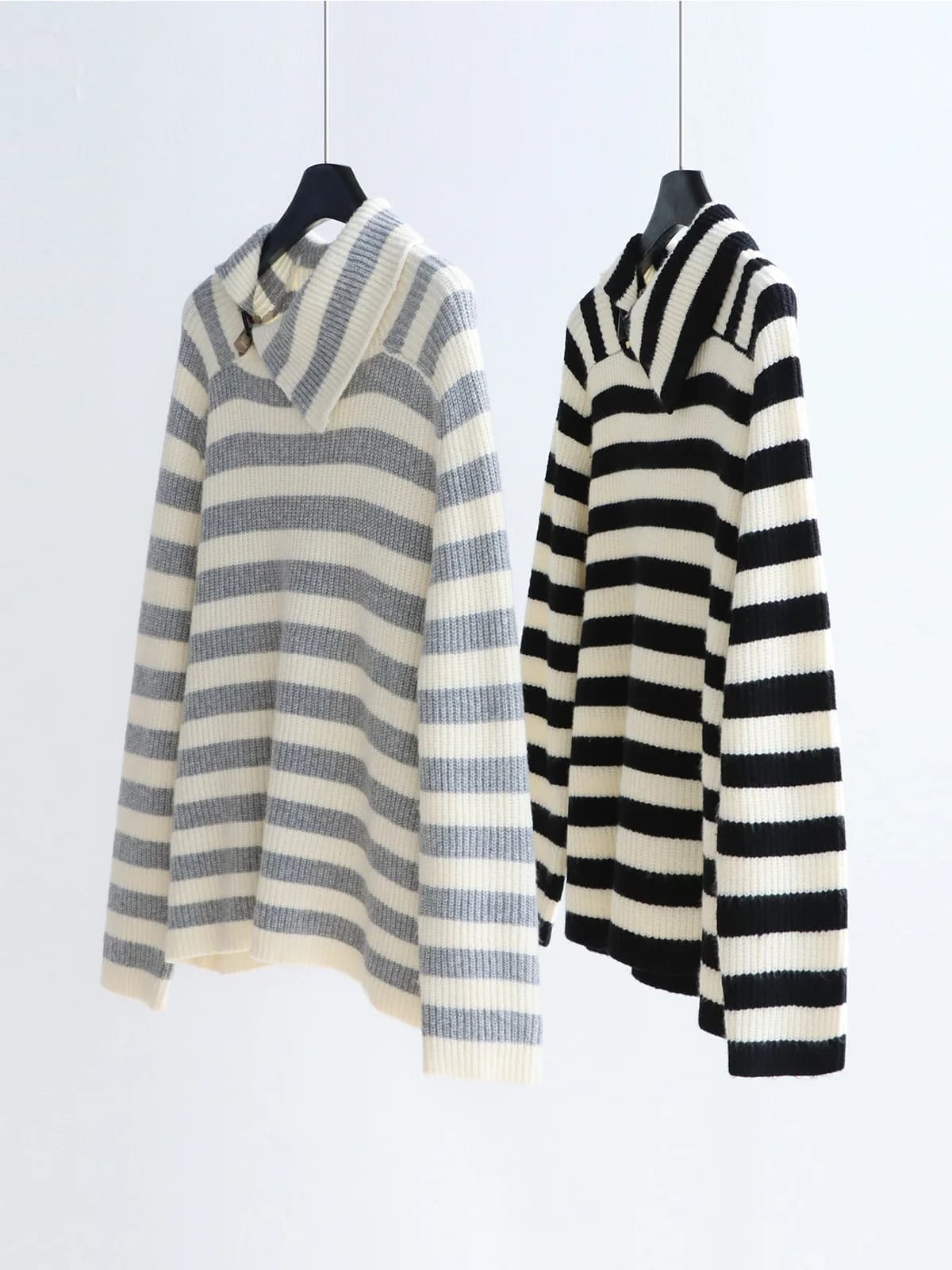 Dave&Di Maglione a righe alla moda con colletto asimmetrico, maglione in velluto con motivo a fiocco di neve, maglione in maglia spessa, casual e comodo da donna