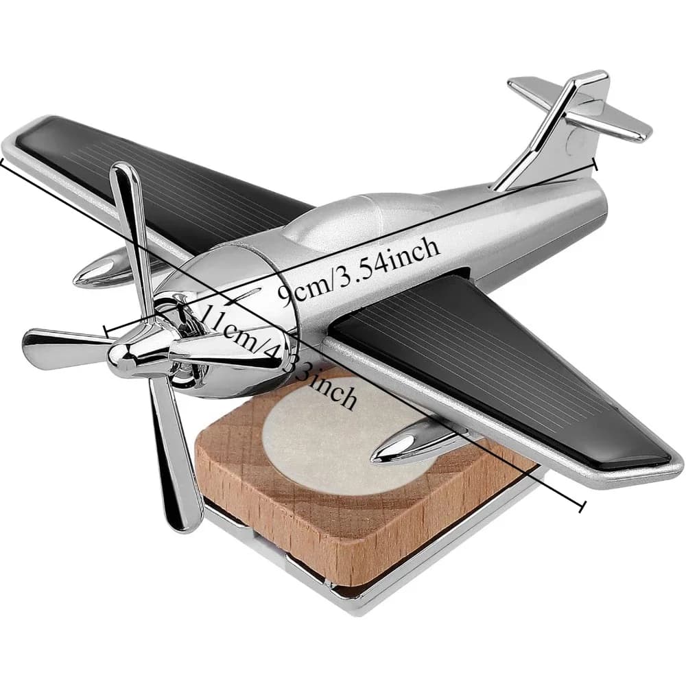 Alloy Solar Airplane Car Diffuser Wooden Base Fragrance Diffuser Energy Rotate Airplane Ornaments for Car Office Home Decor