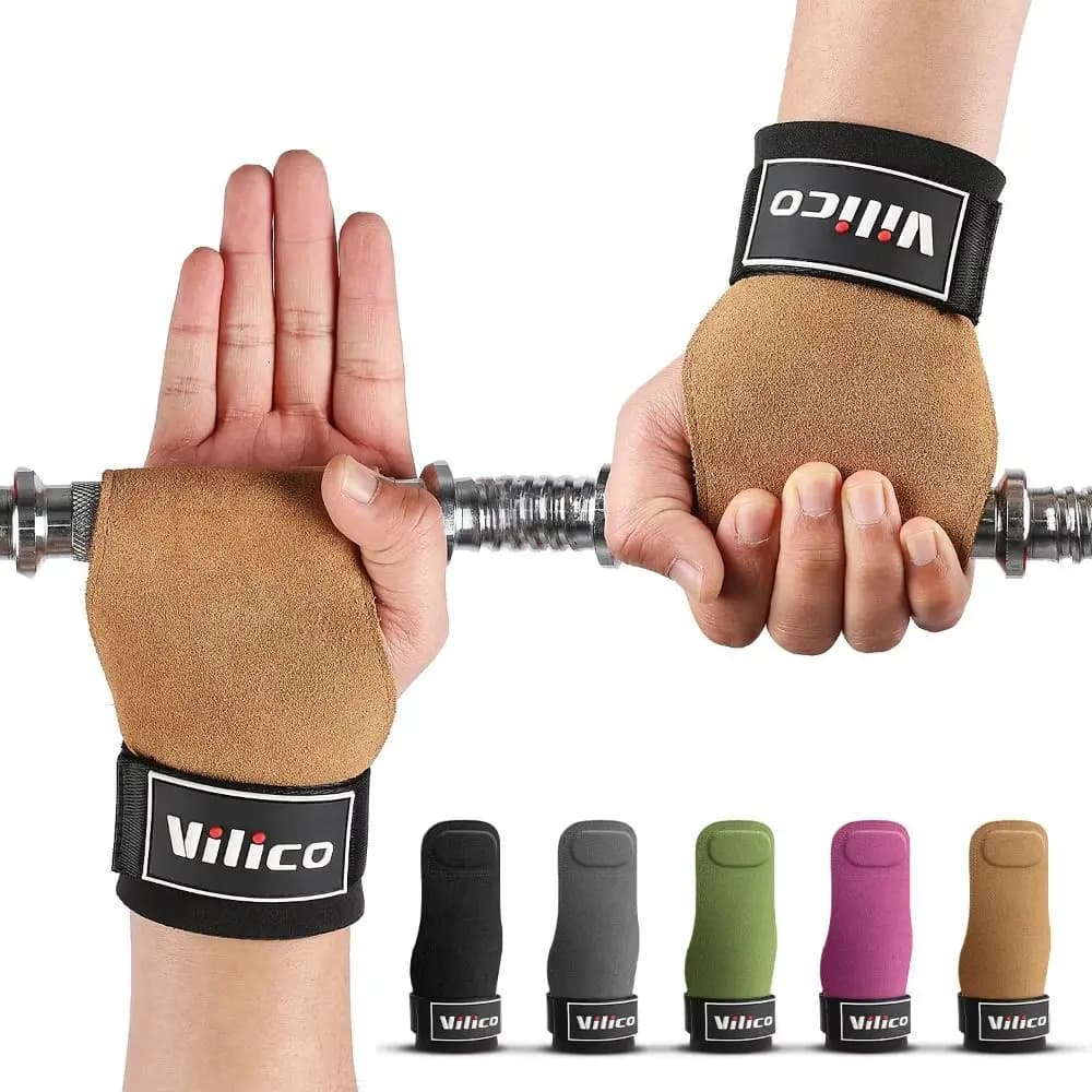 1 pair of anti-slip cow leather gym gloves, adjustable, wear-resistant, with weight lifting straps, durable leather.