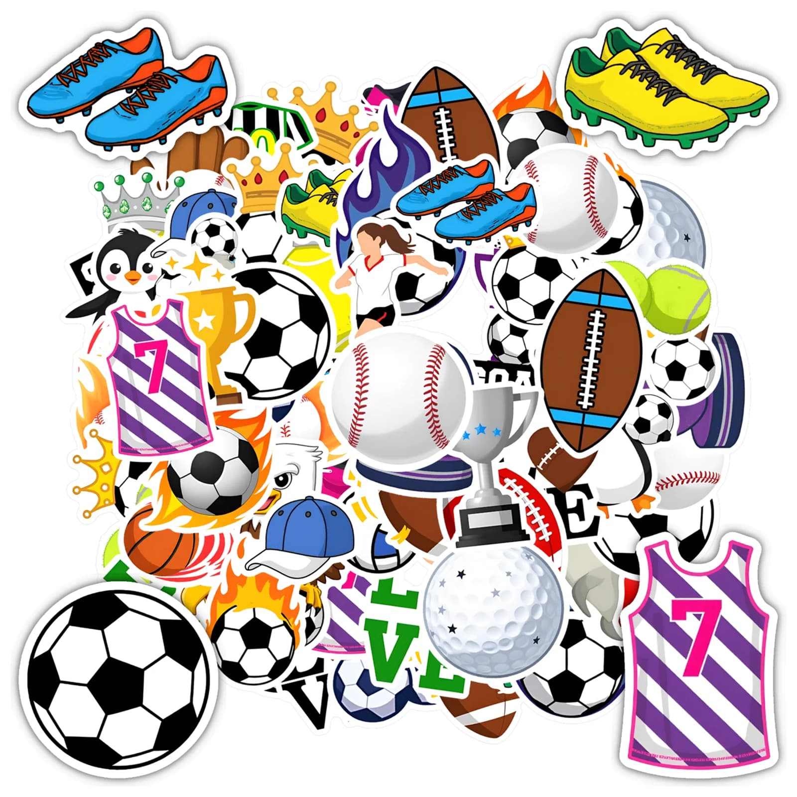 35 pezzi-50 pezzi divertenti adesivi da tennis giochi di palla di cartoni animati adesivi divertenti adesivi da calcio per laptop moto bagagli telefono chitarra
