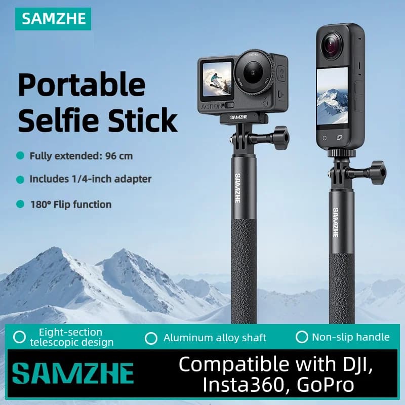 SAMZHE 0.9/1.2/1.5M Aluminum Alloy Selfie Stick Monopod Extendable With 1/4 Screw For GoPro Insta360 Osmo DJI Action Camera