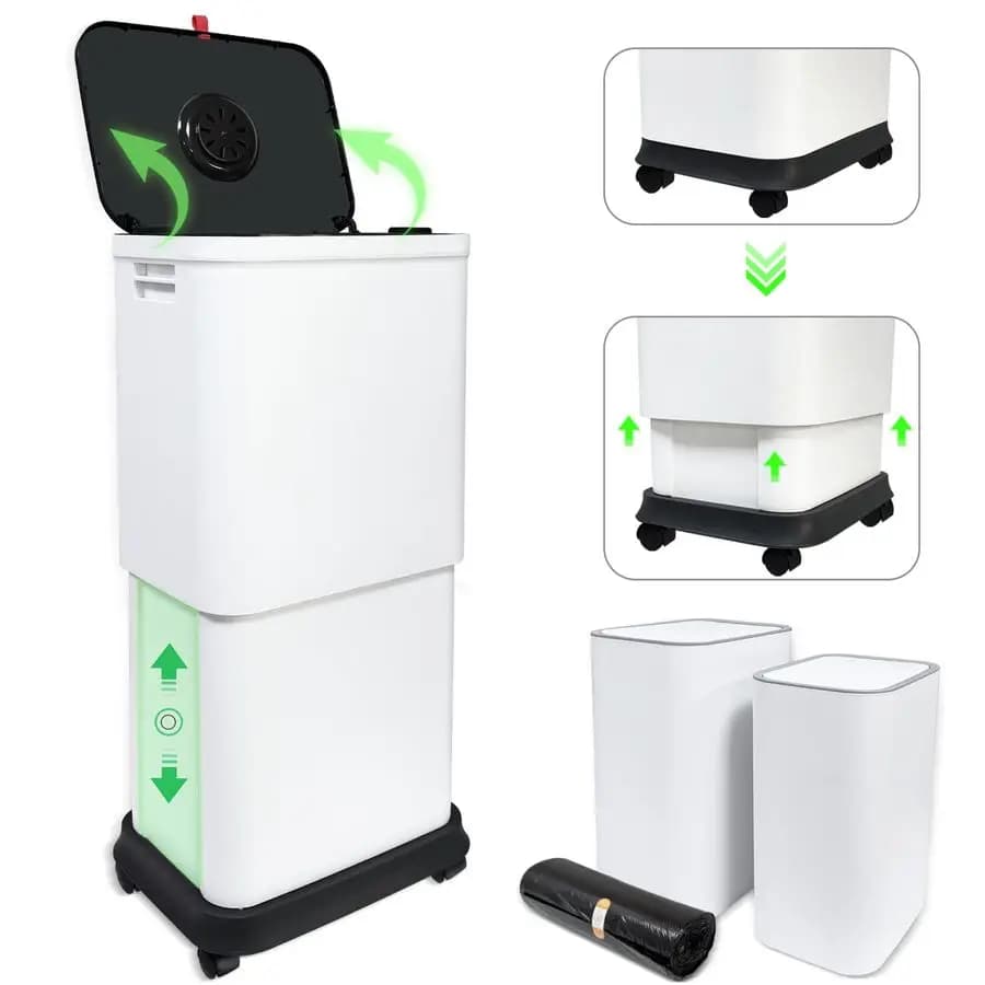 Pattumiera da 13 galloni con coperchio, bidone variabile in altitudine 2545 L, bidone della spazzatura con ruote per cucina, bagno, camera da letto, ufficio, due