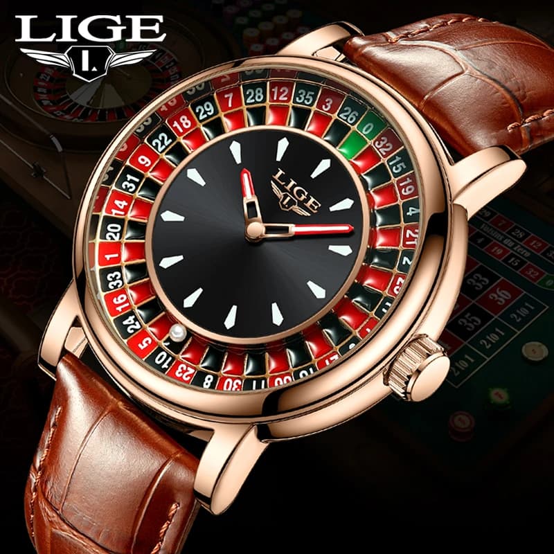 LIGE 2025 Men's Creative Luxury Watches Roulette Game Dial Fashion Men's Watch Waterproof Luminous Quartz Wristwatches Reloj Hombre
