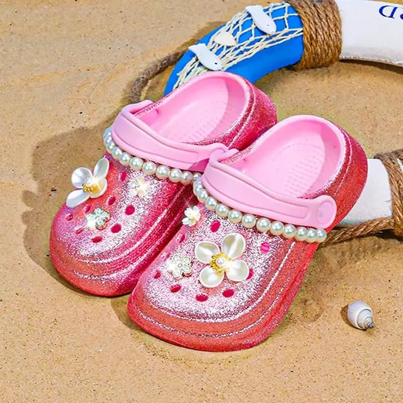 Kid's Glitter Clog and Mules, Lightweight EVA Garden Shoes, Non-Slip Sandals, Breathable Slip-On Shoes for Indoor Outdoor 168