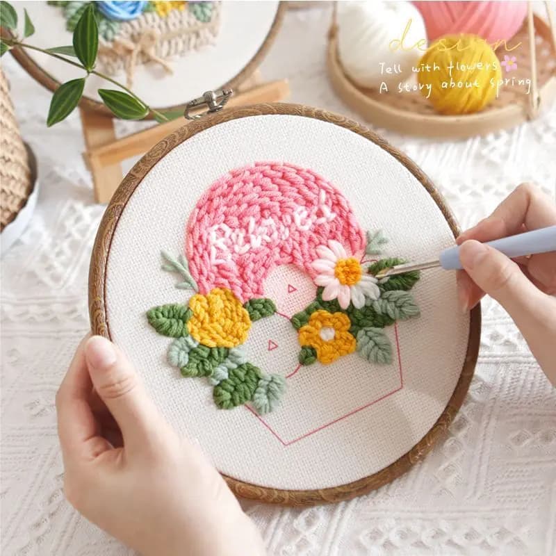 3D Flower Embroidery Punch Needle Kit For Beginner Wool Poke Embroidery Easy Craft Art Needle Sewing Rug Hooking Kit Home Decor
