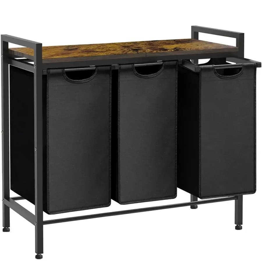 Basket with 3 Bags Removable and removable for Separation, Upper shelf in wood, Versatile Organizer for Laundry