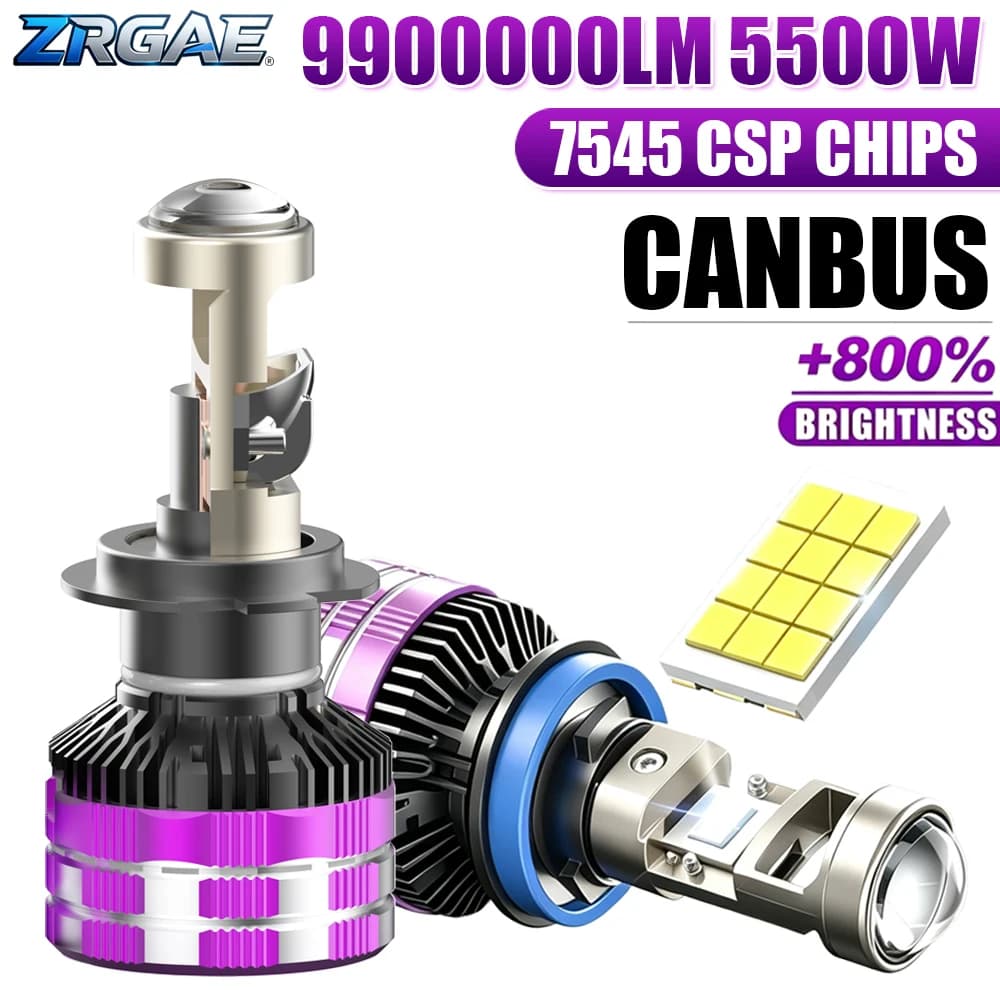 2Pcs H7 H4 LED Mini Lens Projector Headlight Bulb 5500W H11 9005 HB3 9006 HB4 9012 H8 H9 6000K Auto Motorcycle LED Lens Fog Lamp