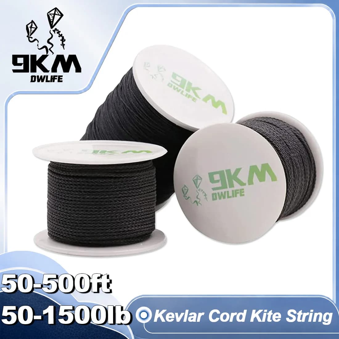 9KM DWLIFE Kevlar Cord– High Strength Kevlar Thread, 50–1500lb String for Kite Line, Wind Chimes, Camping & Outdoor Survival Rop