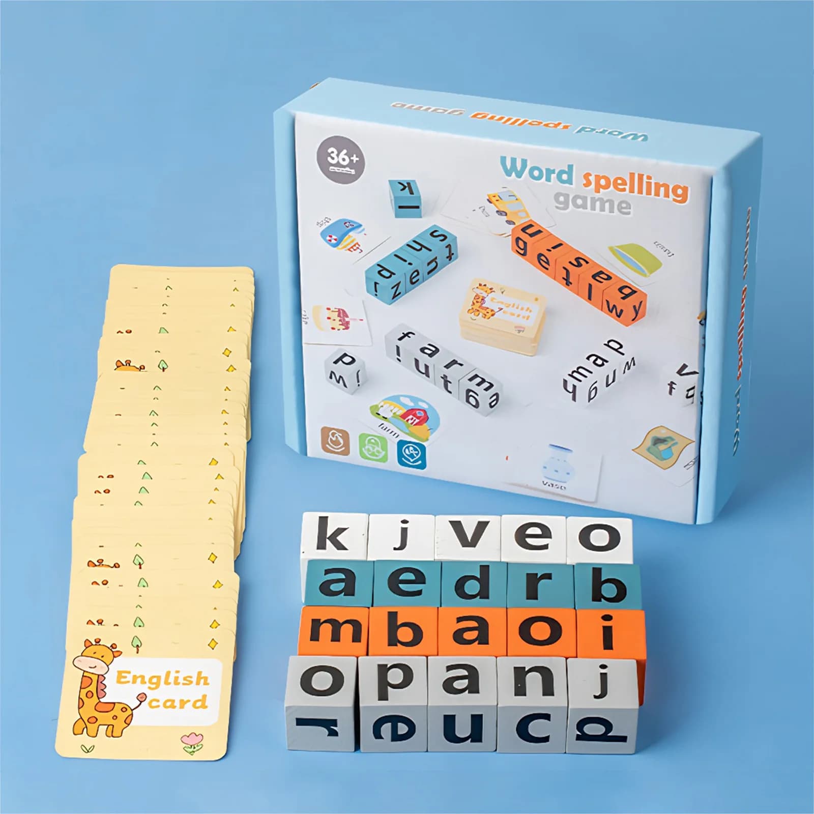 Gioco di sfida con impilamento di colori, 64 flashcard e 20 blocchi, gara di parole, giochi di ortografia per bambini dai 3 agli 8 anni, apprendimento prescolare e divertimento in classe