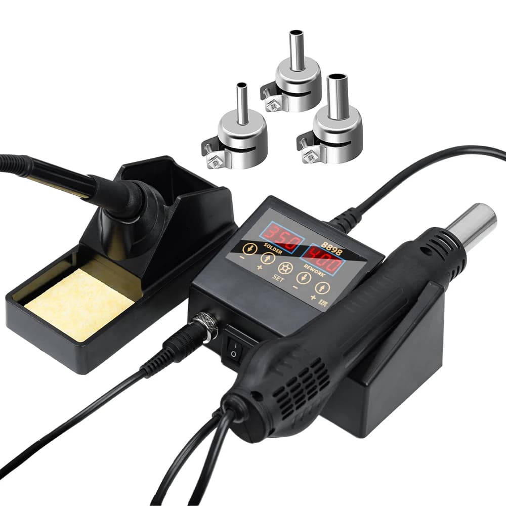 2-in-1 Multi-functional SMD Rework Soldering Station With 60W Soldering Iron And 600W Heat Gun For Repairing