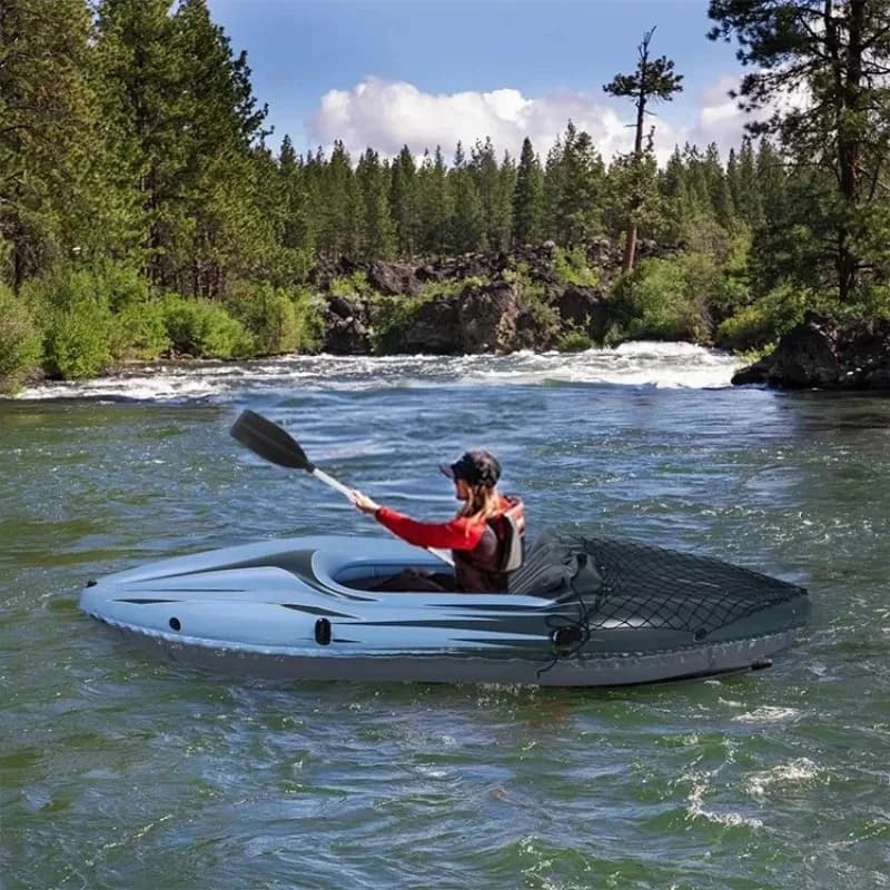 Kayak gonfiabile singolo colorato portatile - Attrezzatura da gioco impermeabile per viaggi all'aperto, completa con pagaia e pompa ad aria