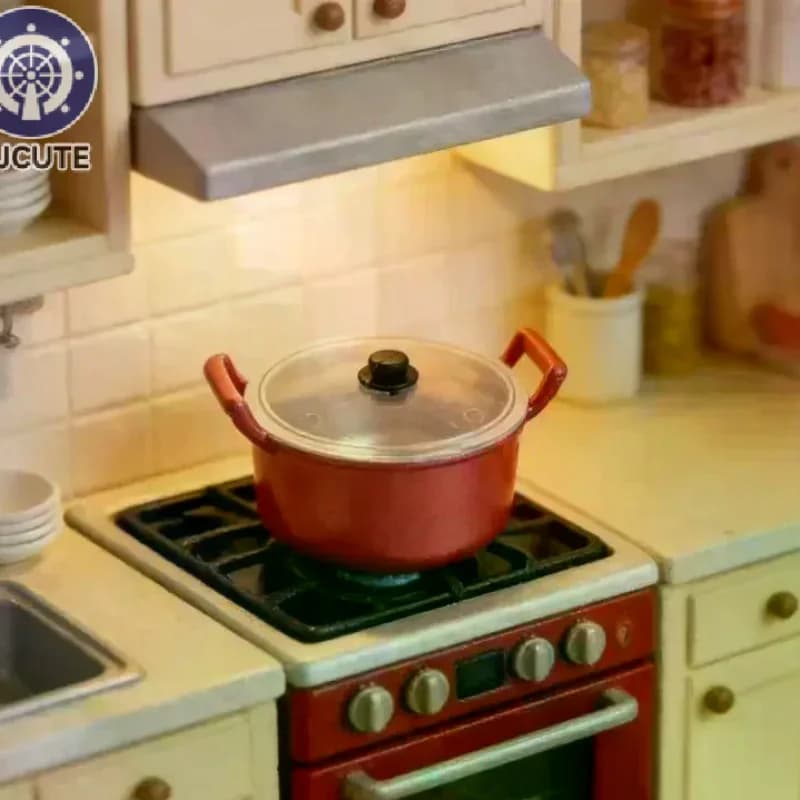 1 Pezzo Utensile da Cucina per Casa delle Bambole, Mini Pentola Rossa con Coperchio a Doppio Manico, Accessori per Casa delle Bambole