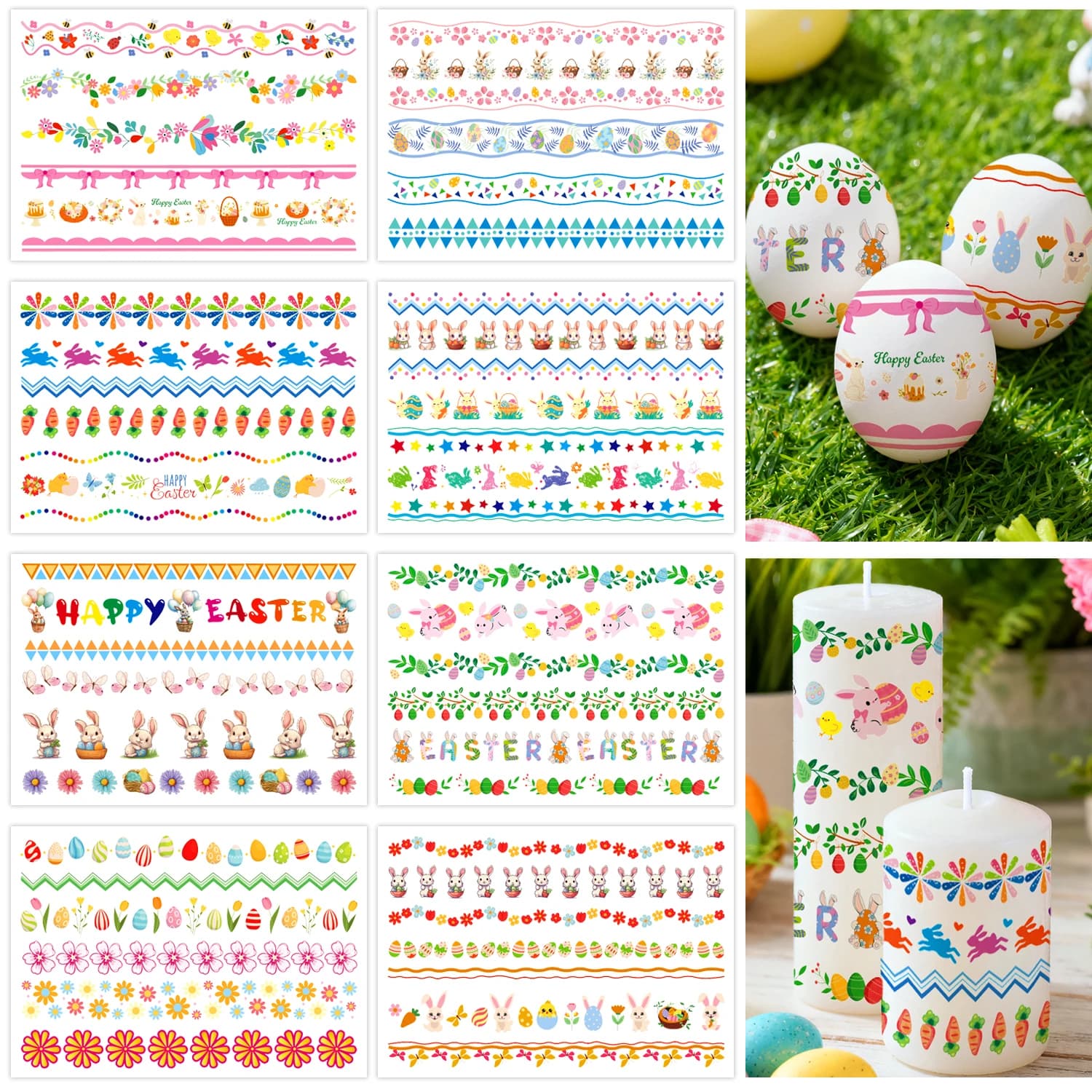 Easter egg&candle decoration stickers, DIY Easter decoration stickers, temporary tattoos, cute Easter supplies