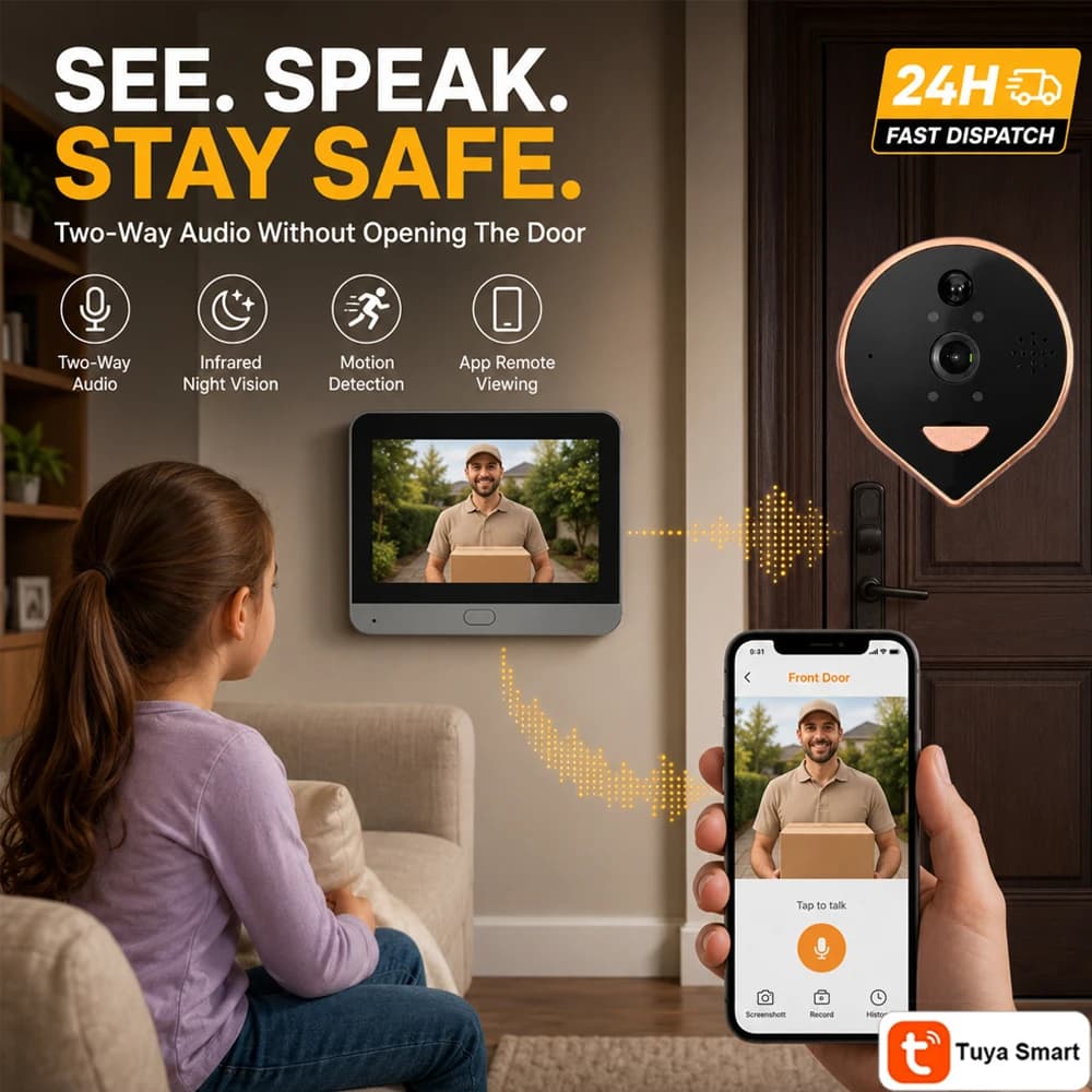 Tuya APPControlled Peephole Video Doorbell Indoor LCD Display Two‑Way Audio Motion Detection for Home Door Security Surveillance