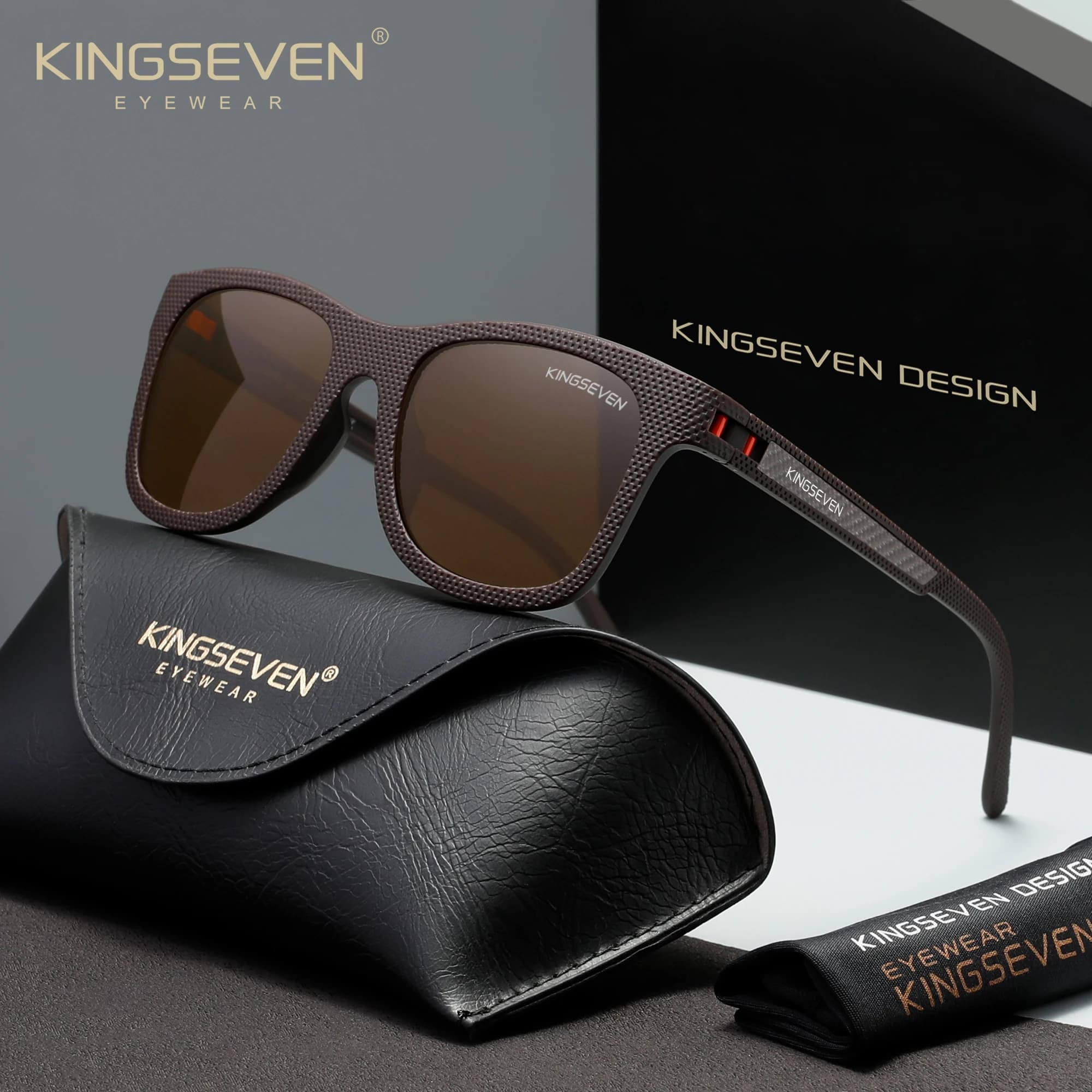 KINGSEVEN Sports Square Frame Polarized Men's Sunglasses UV400 Women's Holiday Outdoor Driving Eyewear
