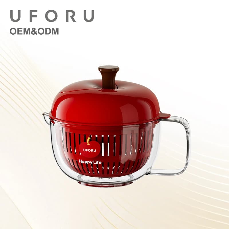 Centrifuga per Insalata a Forma di Mela UFORU, Cestello Manuale per Drenaggio Frutta e Verdura, Doppio Strato di Drenaggio, Facile da Pulire