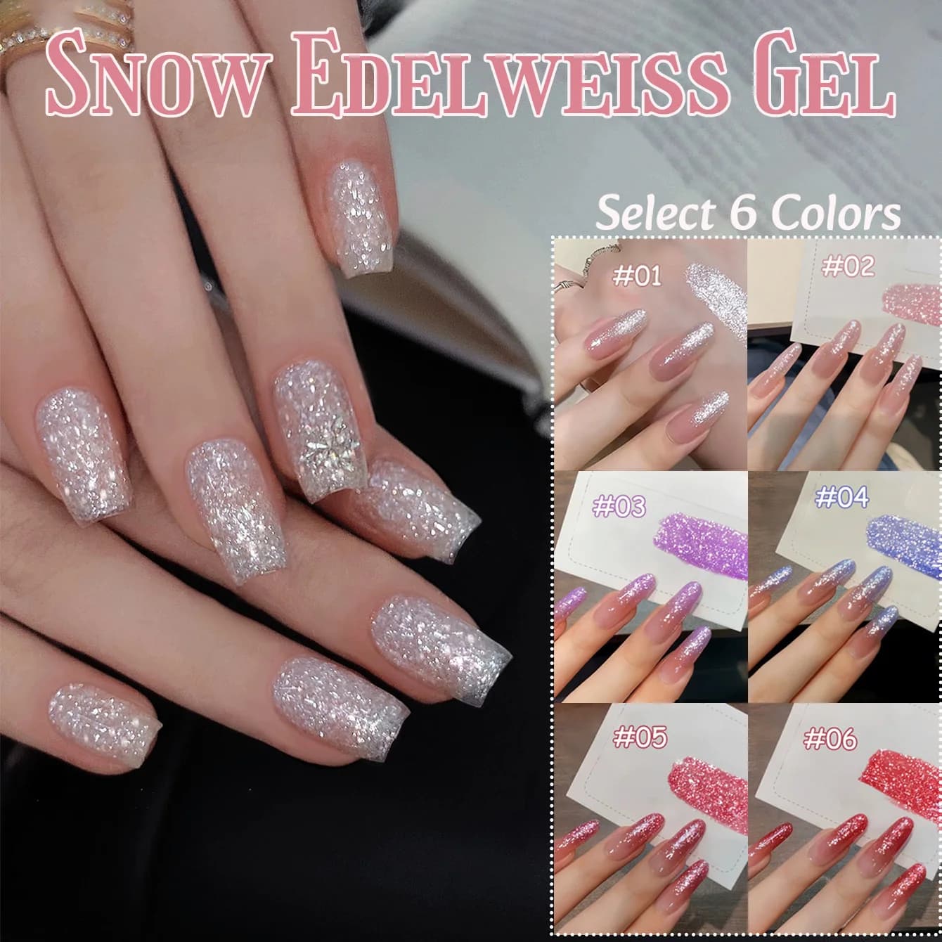 1pcs TC New Snow Edelweiss Gel Nail Polish 2026 Flash Whitening Versatile Sparkling White Pink Red Glitter Gel Nail Art