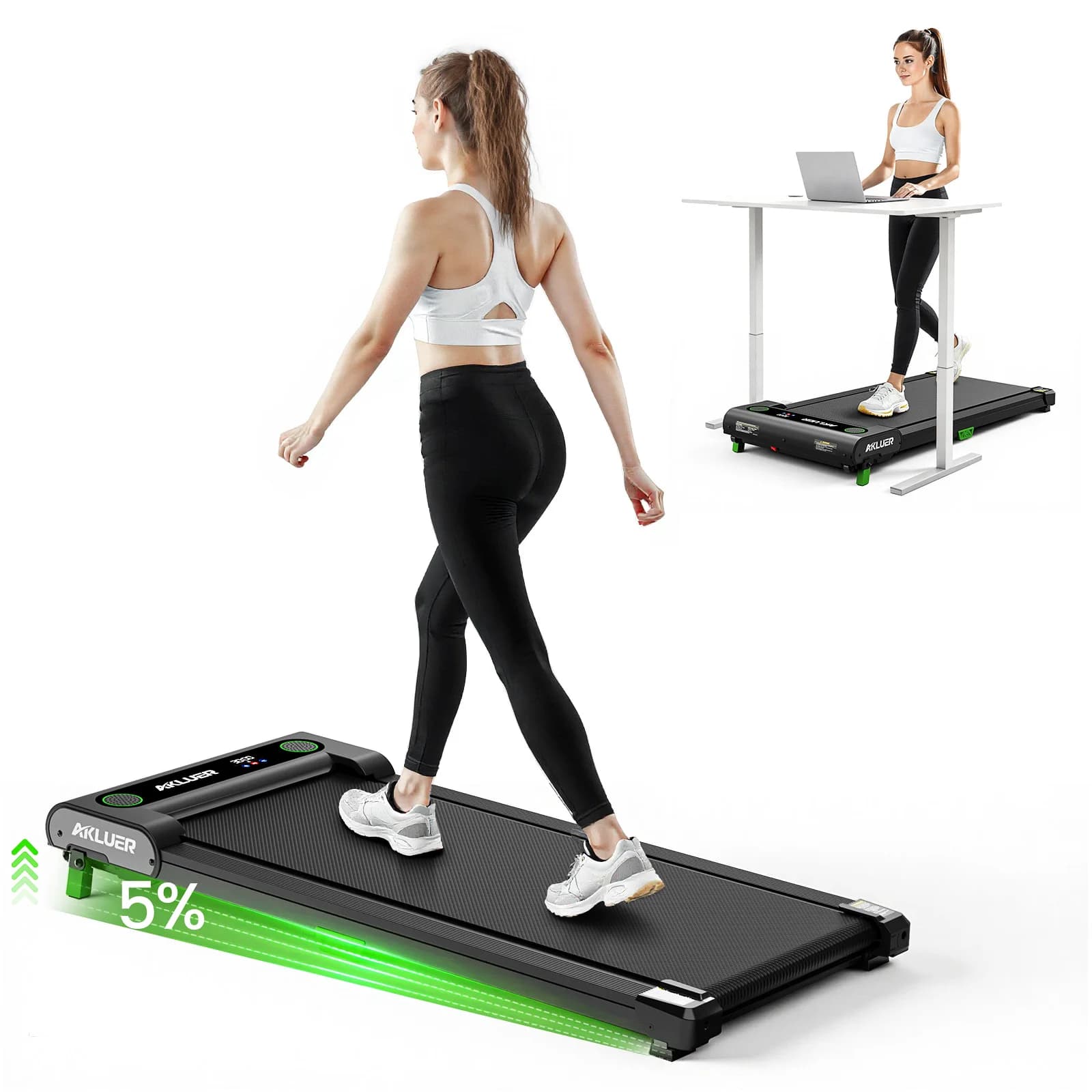 Tapis Roulant da Scrivania AKLUER per Casa, Tapis Roulant Portatile da 2.5HP con Telecomando, Tapis Roulant 4 in 1 con Inclinazione e Display LED