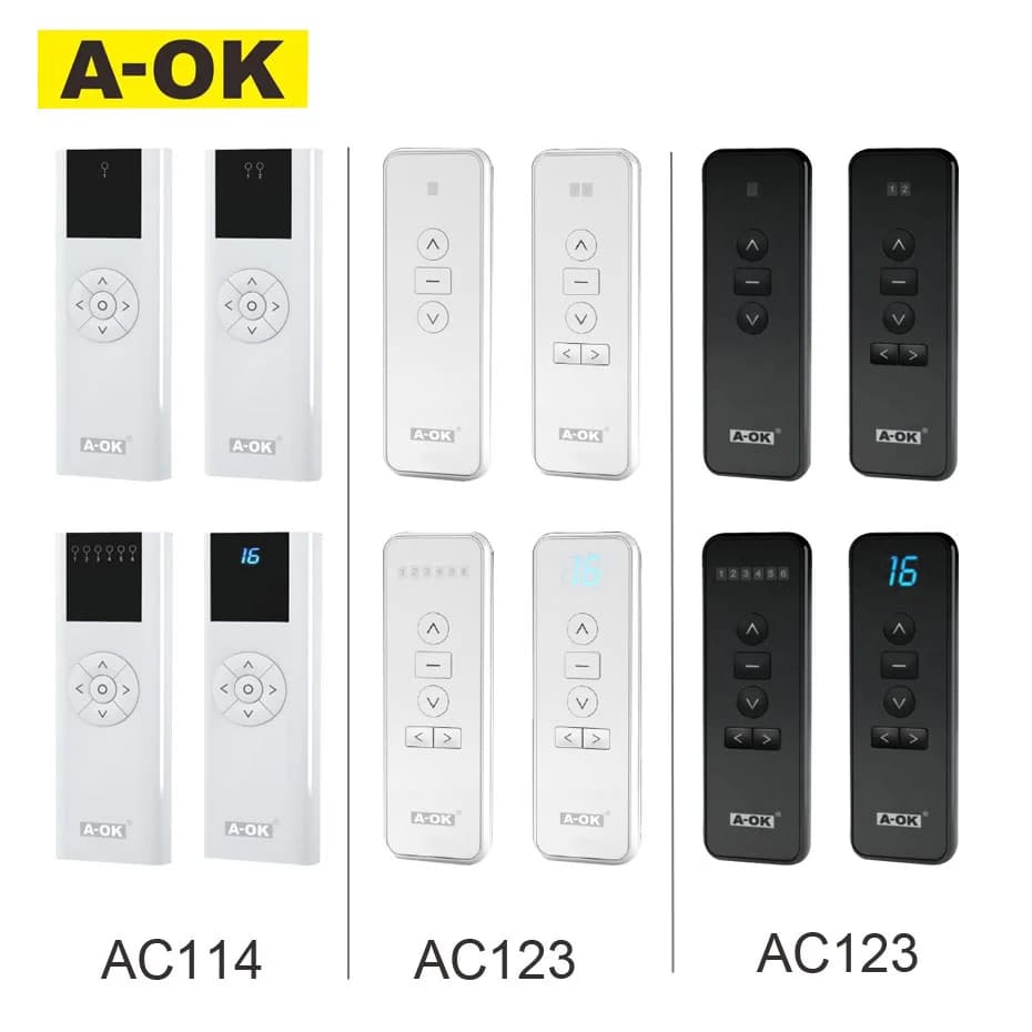 A-OK RF433 Telecomando AC123/AC114 Emettitore wireless 1/2/6/16 canali per motore per tende/motore tubolare A-OK RF433, senza batteria