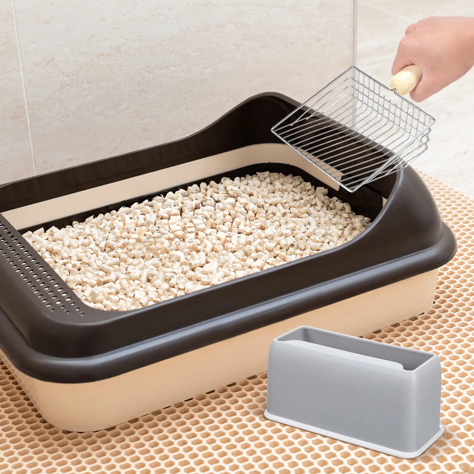 1Set Large Wooden Handle Cat Litter Scoop Metal Sifting Tool Straight Edge Holder Easy Cleanup Pet Supply Litter Scoop