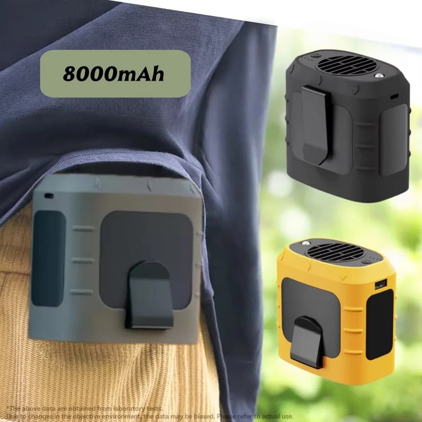 Ventilatore portatile USB da 8000 mAh da appendere al collo/al girovita, mini ventilatore ricaricabile per campeggio, escursioni, arrampicata, corsa e sport all'aperto