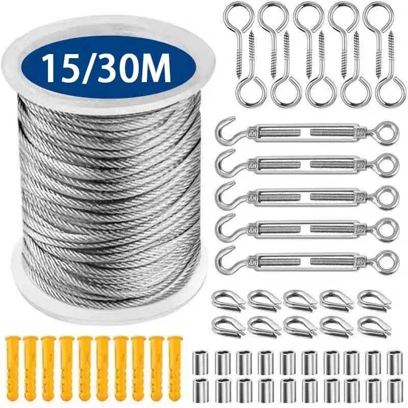 15/30m Stainless Steel Cable Cables Kit Heavy Duty Garden Cable Balcony Wall Clasp Farm fence 304 Rolled PVC Coating