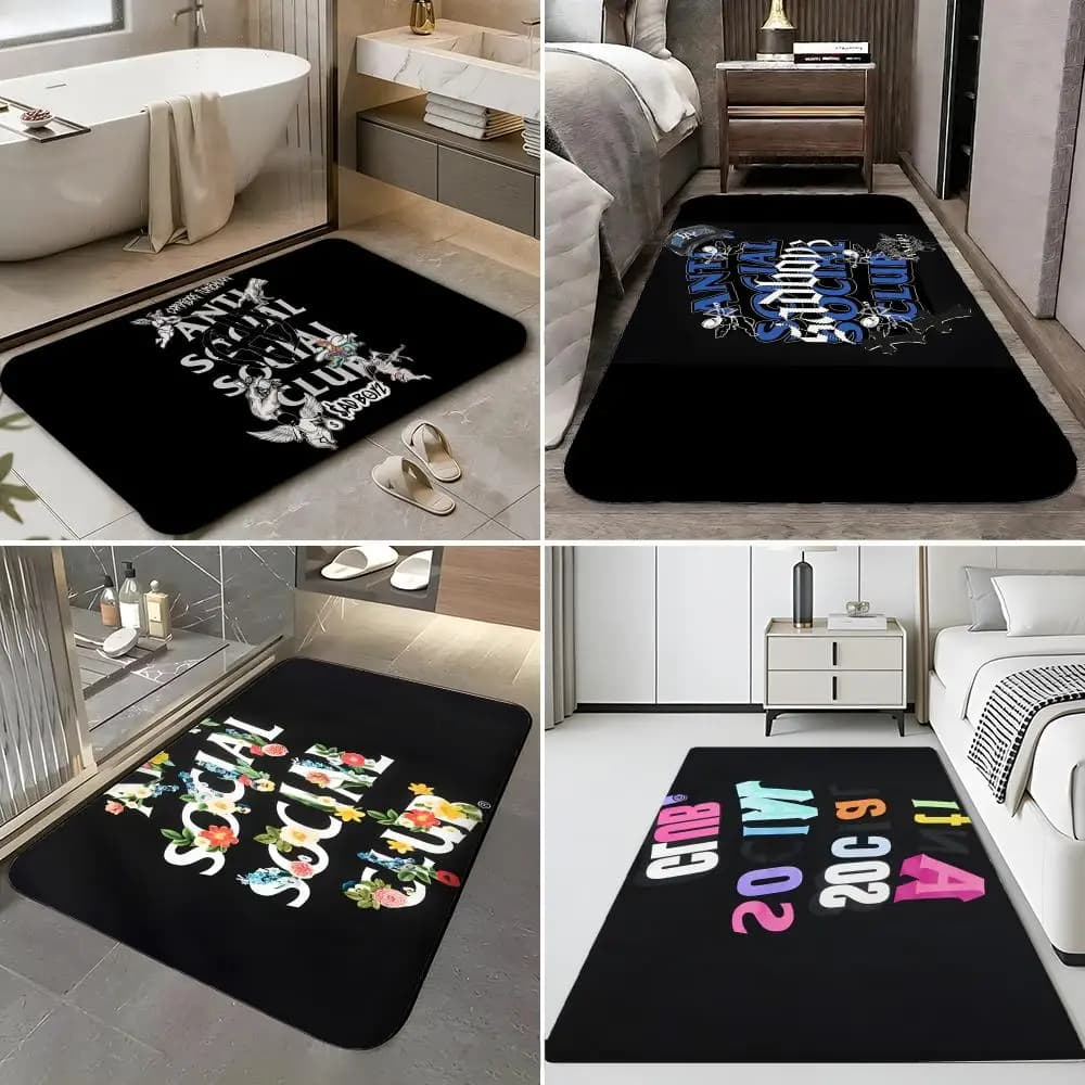 Tappetino da pavimento A-ANTI SOCIAL SOCIAL CLUB in morbida flanella, tappetino per porta d'ingresso, antiscivolo, assorbente, per bagno e camera da letto