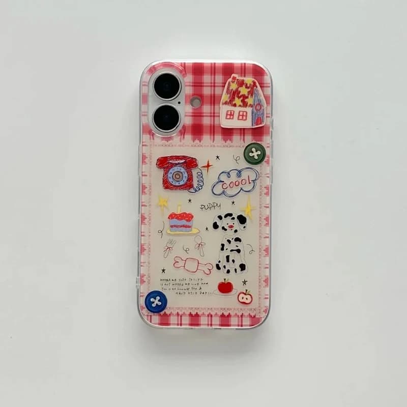 Asian style Korean phone case with red and dog pattern, anti-fall, for iPhone 17 Air 16 15 14 13 12 11 Pro Max Plus Y2K