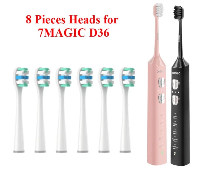 8 pezzi di testine per spazzolino da denti per spazzolino elettrico sonico 7MAGIC D36 nero, ugelli per pulizia morbidi per spazzolino elettrico sonico DuPont