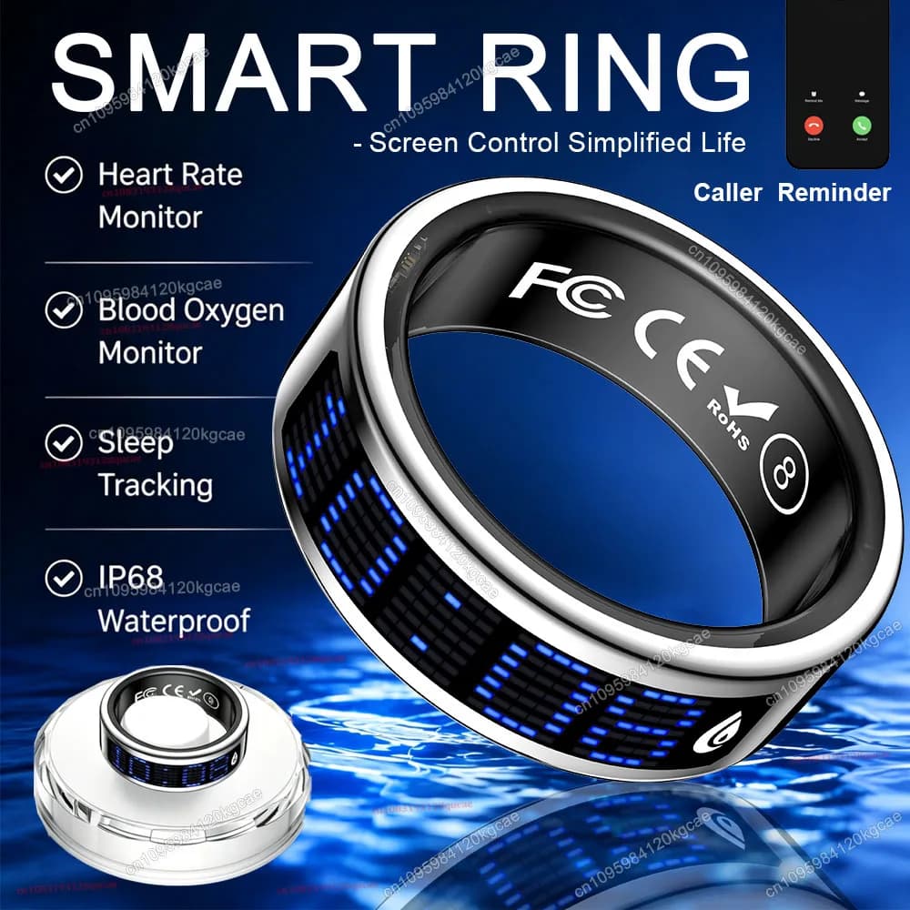 Smart Ring with Touch Display Screen, Charging Base, Heart Rate Blood Oxygen Sleep Tracker Ring, Gesture Swipe Videos Rings Ht30