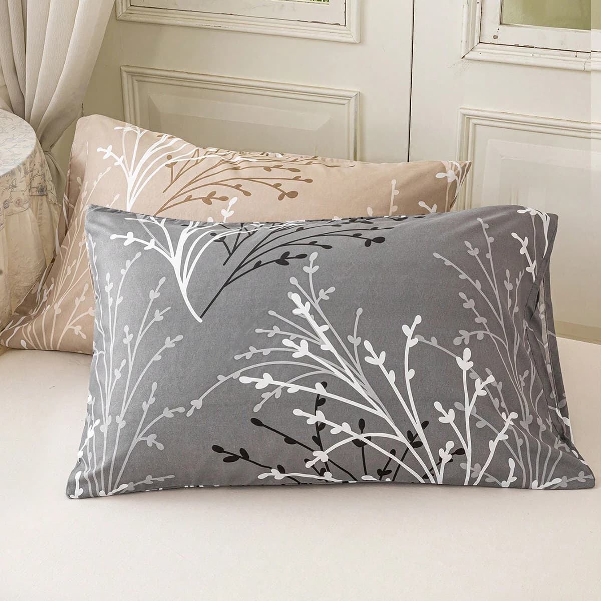 2/4pcs Elegant Branch Print Pillowcase, Soft Breathable Pillow Cover, Modern Botanical Decorative Pillowcase for Bedroom, Standa