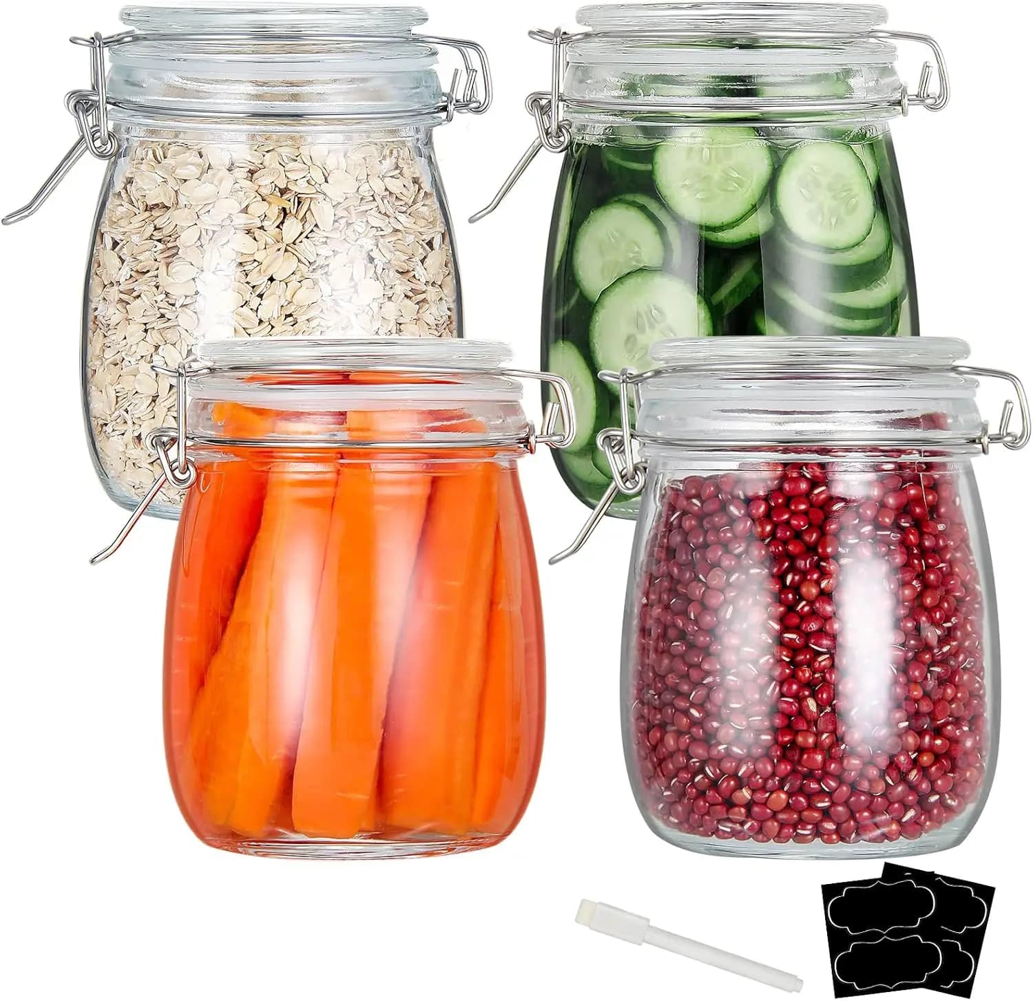 Contenitori in Vetro per Alimenti da 24oz con Coperchi Ermetici e Guarnizioni in Silicone per Contenitori da Cucina Multiuso - Cl
