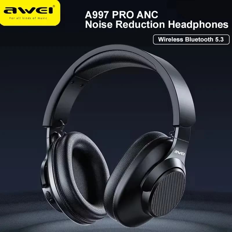 Awei A997PRO ANC Headphones Wireless Gaming Headphones Audibles with active noise cancelling with microphone Pleated sports earphones