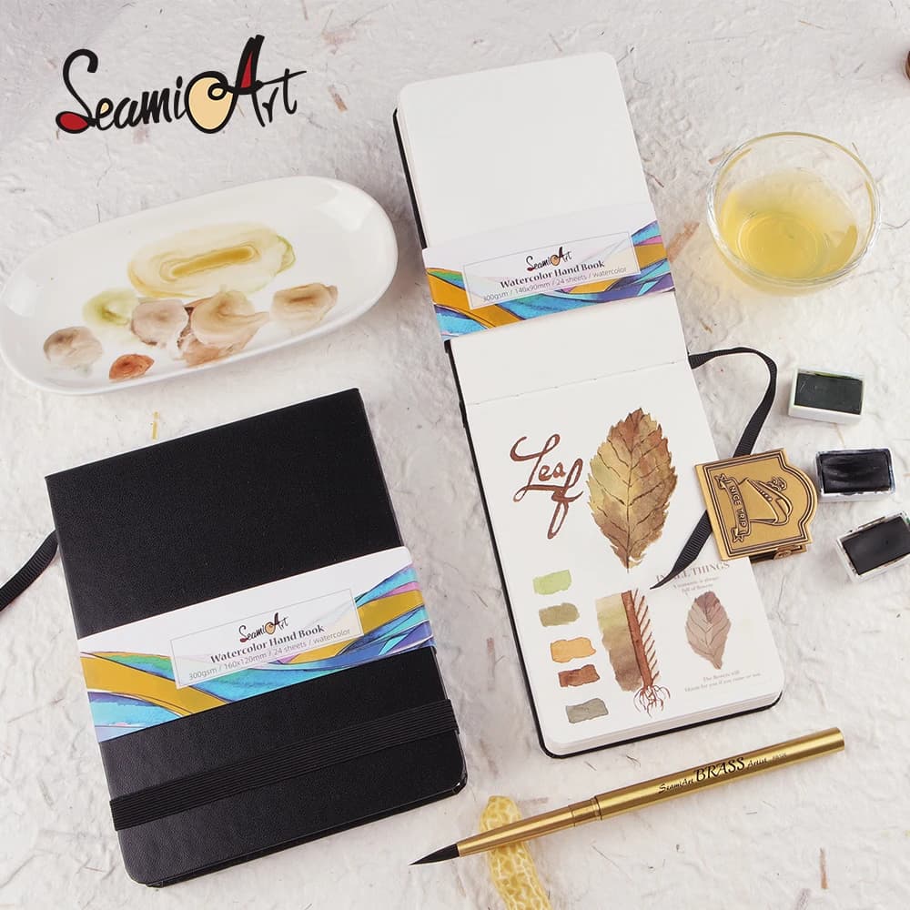 SeamiArt A4/A5 Drawing Notebook Sketchbook Handbook 300gsm Paper 24 Sheets for Watercolor Acrylic Marker Pen Oil Paint Gouache