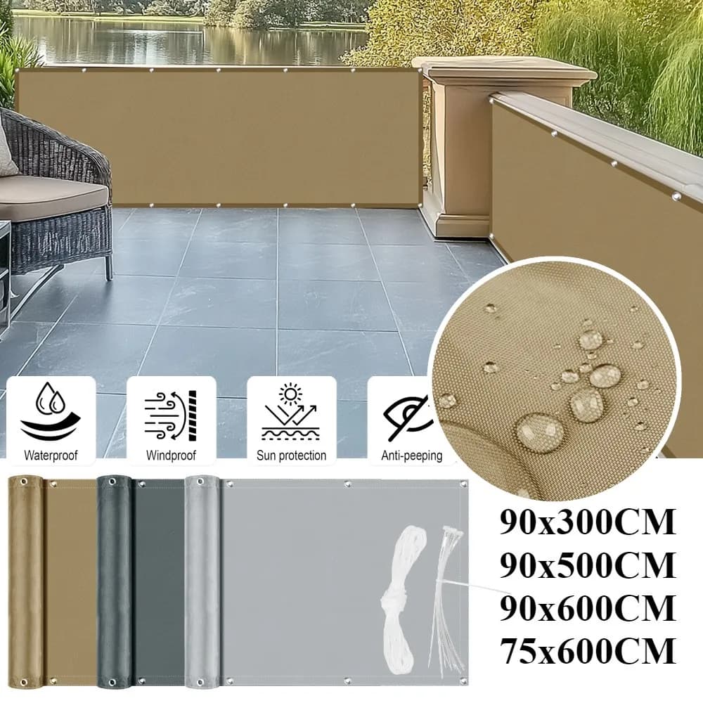 Copertura impermeabile per schermo privacy per balcone, paralume, scudo in tessuto, protezione UV, protezione UV, screening per balcone con occhielli e fascette