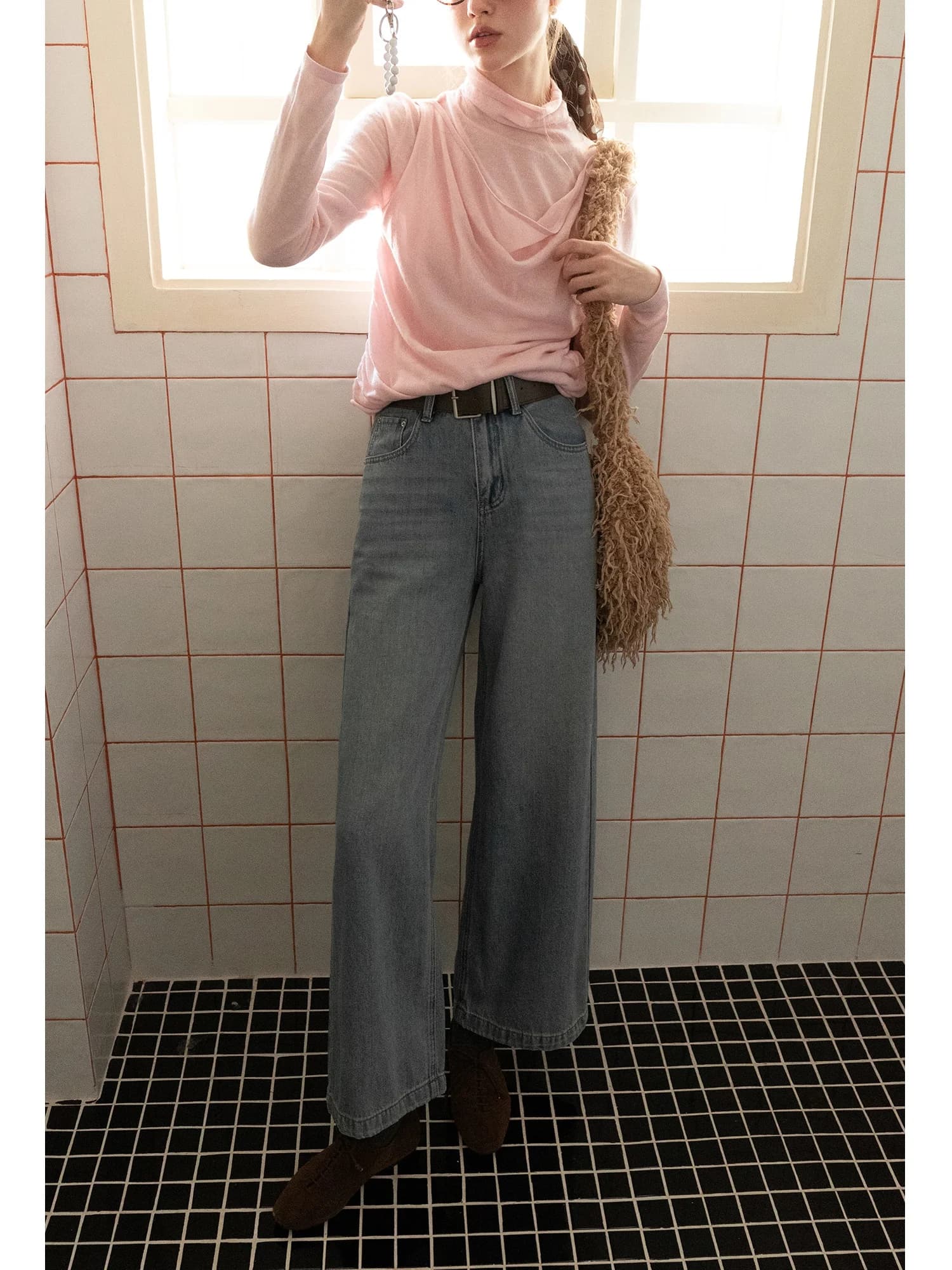 Jeans a Vita Alta e Gamba Dritta EGGKA, Pantaloni a Gamba Larga con Cintura, Modellanti e Versatili per Donna