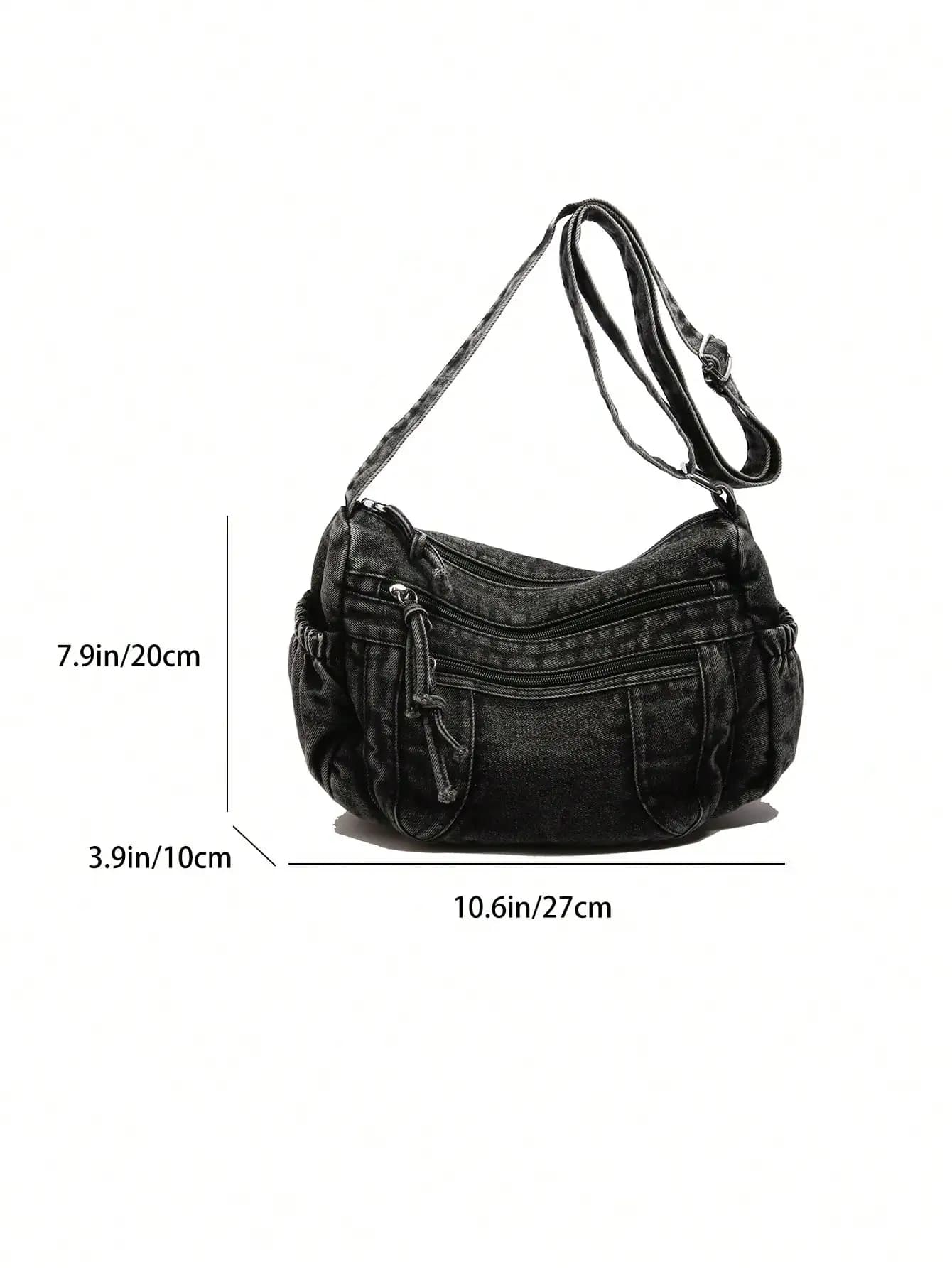 Casual Chic Soft Jeans Multi-Layer Crossbody Bag With Multiple Pockets, Versatile Commuter Large Capacity Women's Shoulder Bag, Perfect For Cow Girl