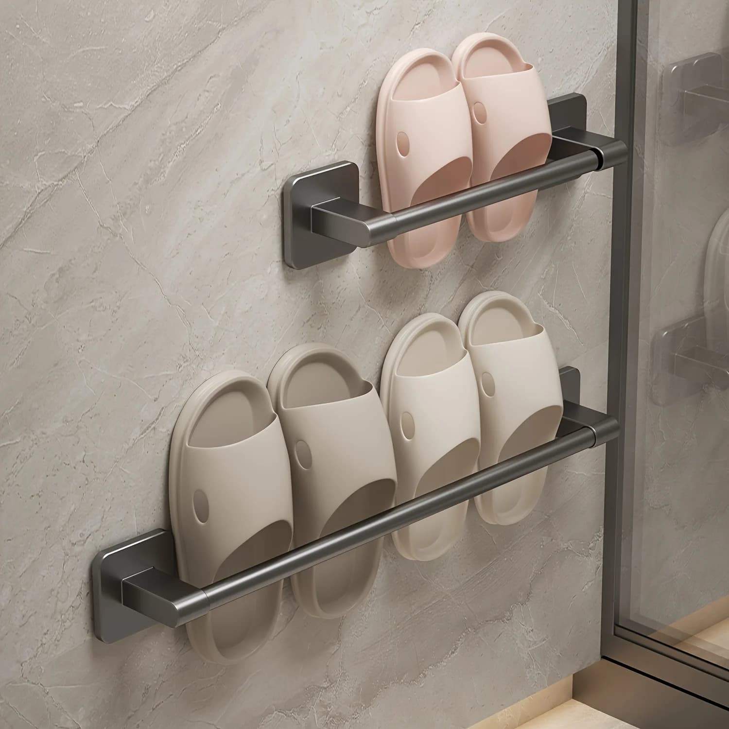 Portasciugamani e portasandali da bagno, barra appendiasciugamani e portasandali a incasso, portaoggetti salvaspazio per scarpe da appendere dietro la porta