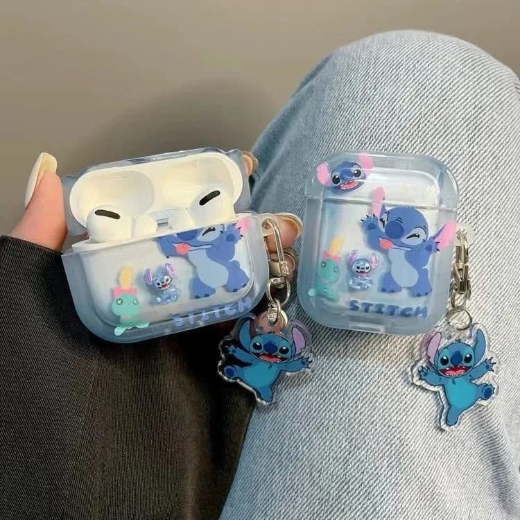 Cute Cartoon Stitch Earphone Case for Airpods 4 1 2 3 Pro 2 Pro2 Wireless Bluetooth Headset Protective Cover with Keychain